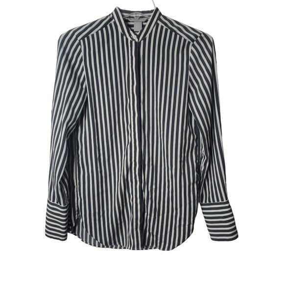 H&M Tops - H&M Black White Striped Long Sleeve Button Up Shirt Women’s Size 0